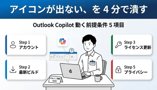 アイコンが出ない、を 4 分で潰す ─ Outlook Copilot 動く前提条件 5 項目